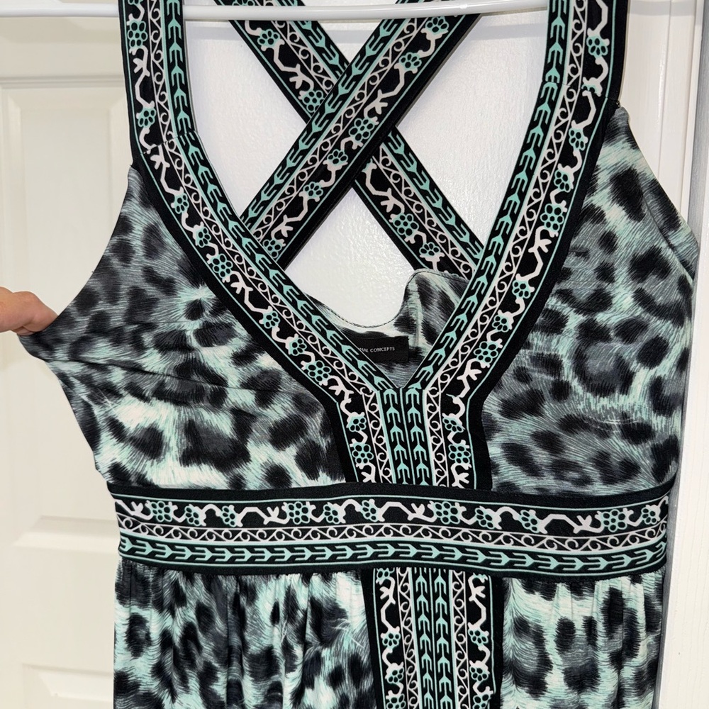 INC International Concepts Black and Teal Patterned Dress